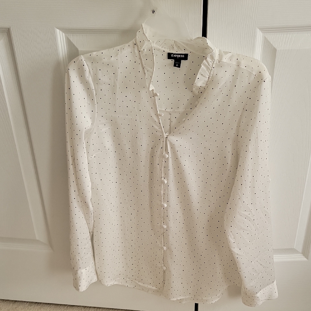 Express Ivory Blouse with Black Dots Polyester.